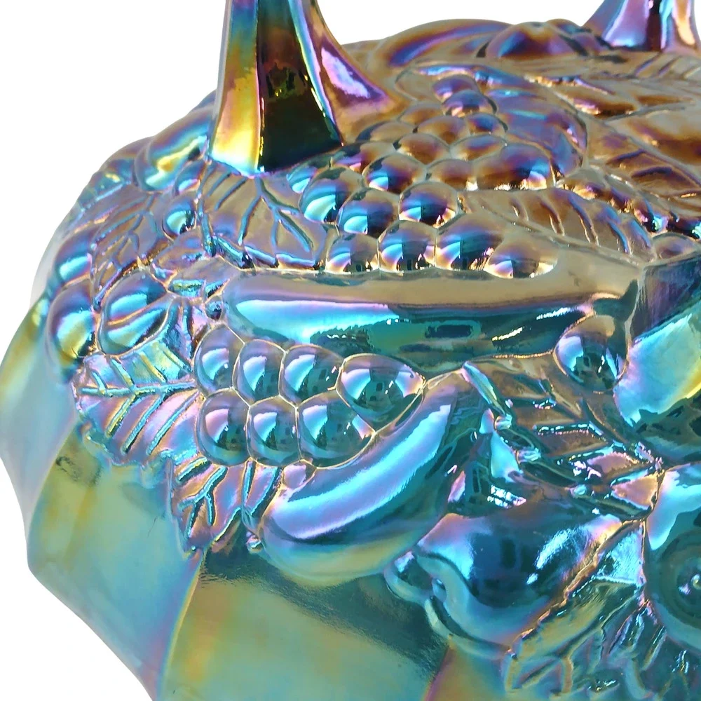 Vintage Iridescent Carnival Glass Bowl Gold Rim Decorative Footed Fruit Bowl